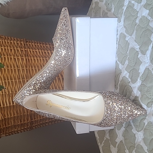 Gold Glitter Stiletto Heels - Picture 2 of 4